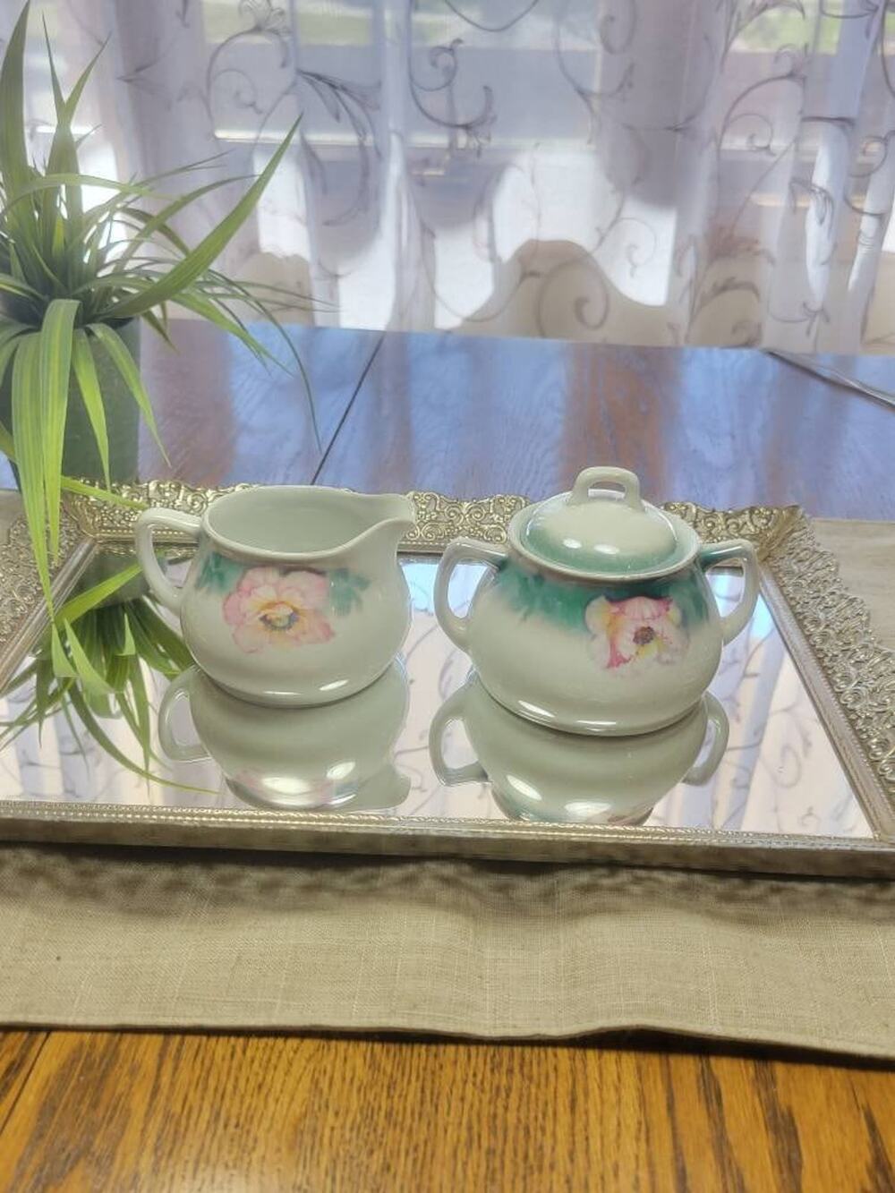 Antique PV Vessra Germany Hand Painted Porcelain Creamer Sugar Bowl Set